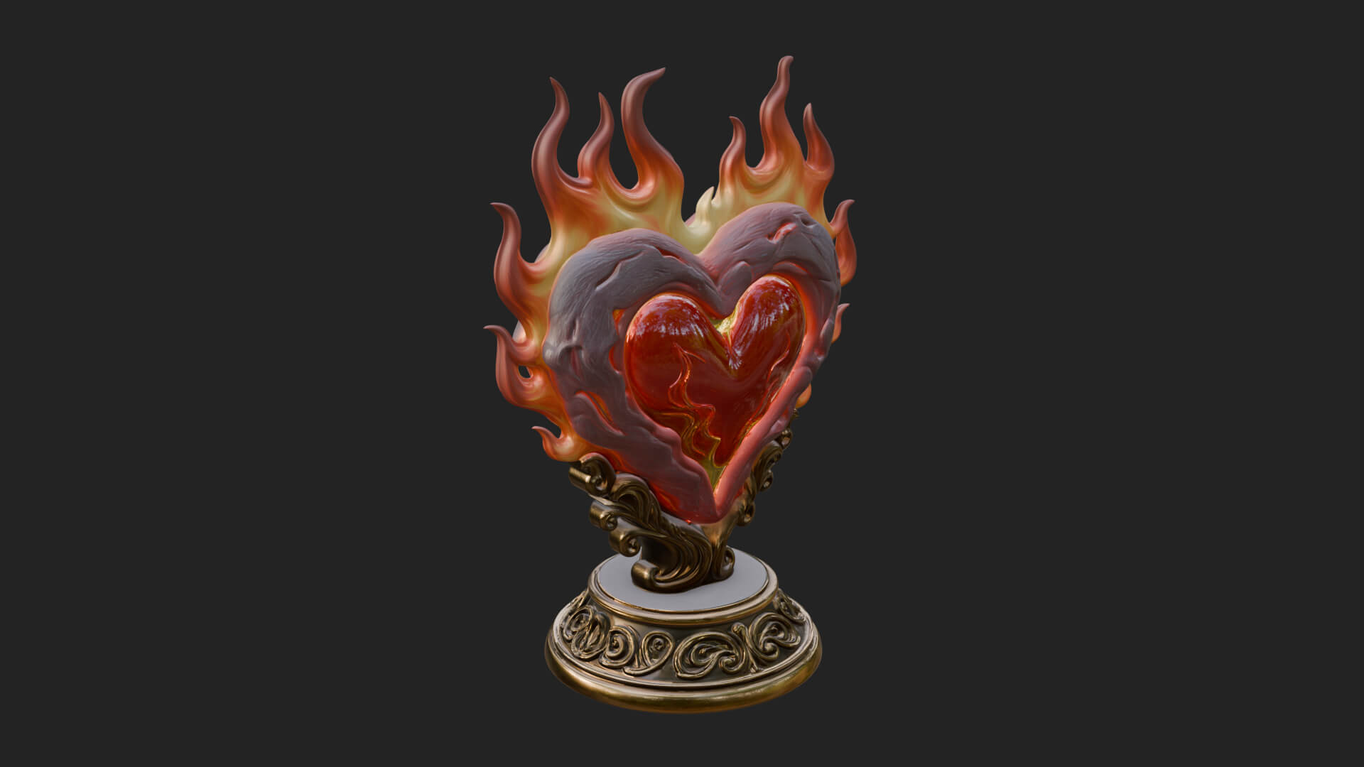 Flaming Heart on Stand Statue Design 2 3D Print Model 3D Model