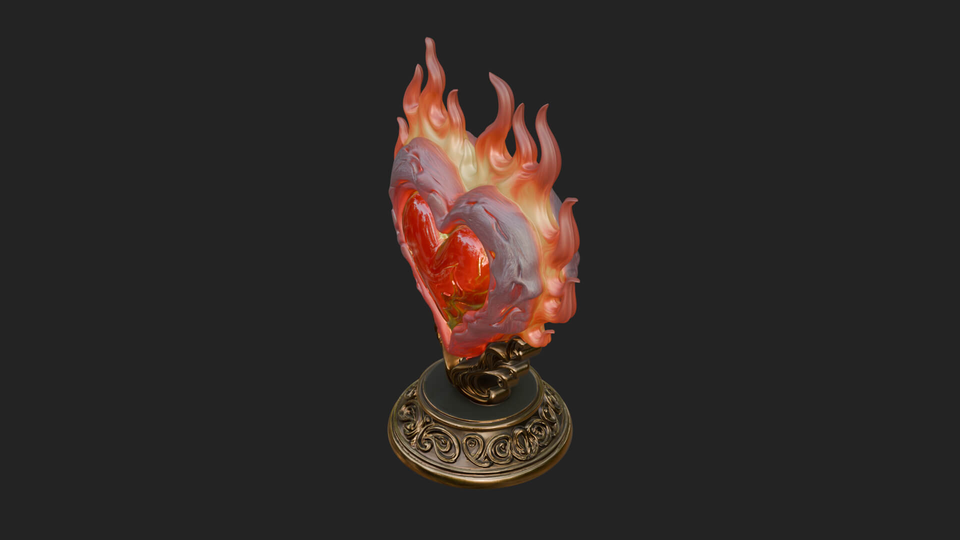 Flaming Heart on Stand Statue Design 2 3D Print Model 3D Model