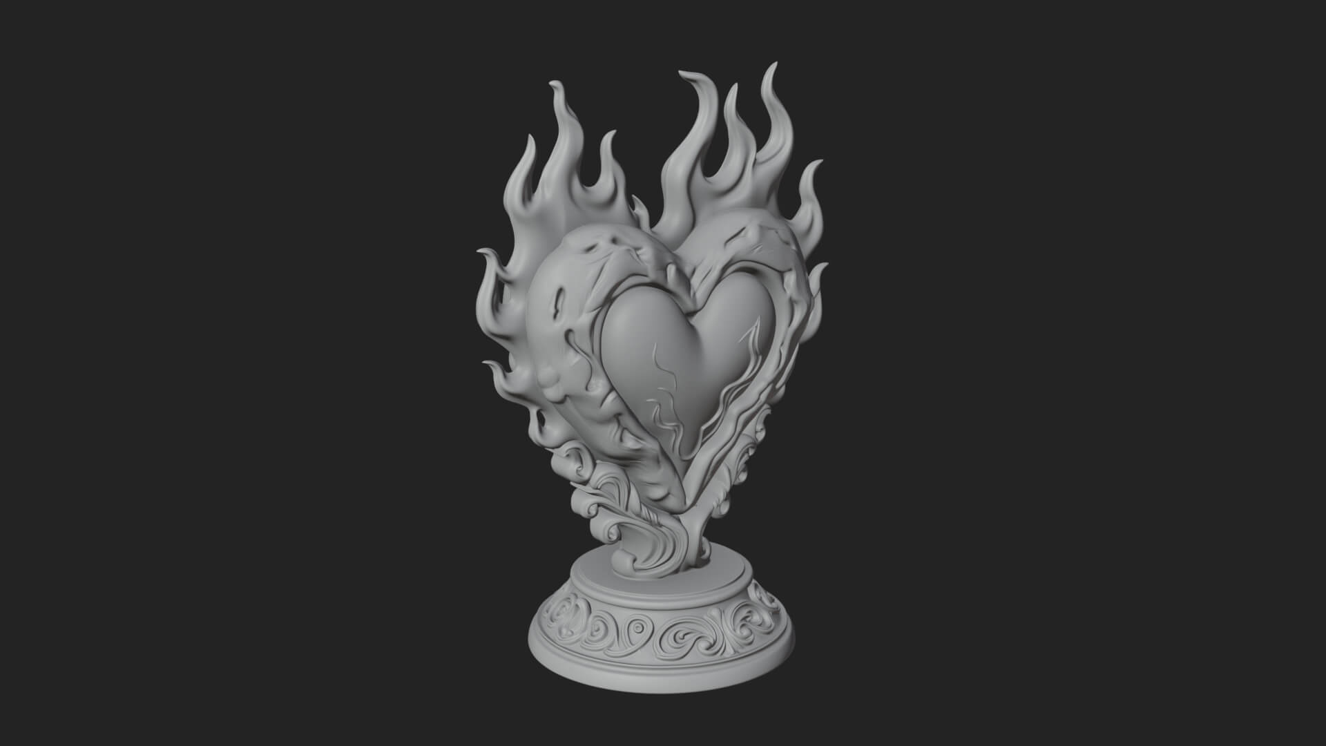 Flaming Heart on Stand Statue Design 2 3D Print Model 3D Model