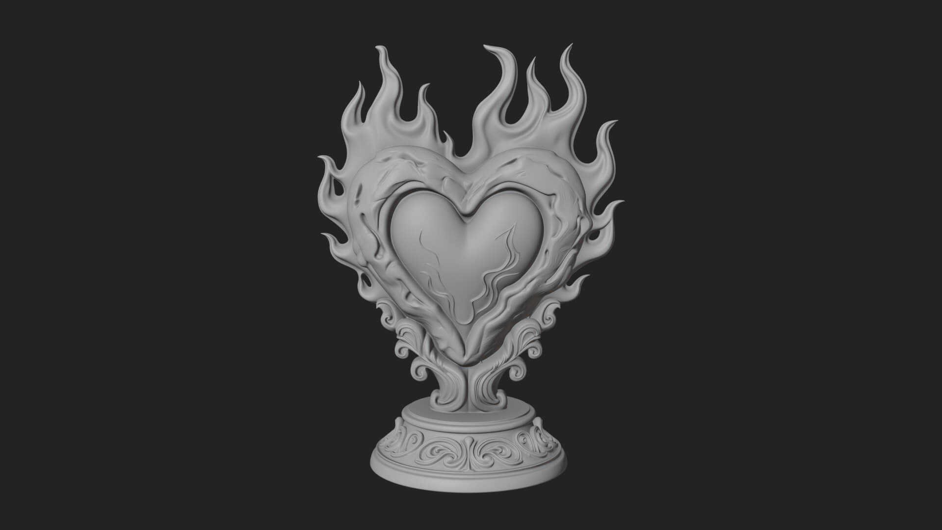 Flaming Heart on Stand Statue Design 2 3D Print Model 3D Model