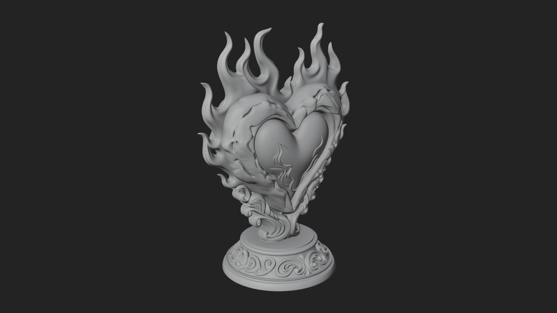 Flaming Heart on Stand Statue Design 2 3D Print Model 3D Model