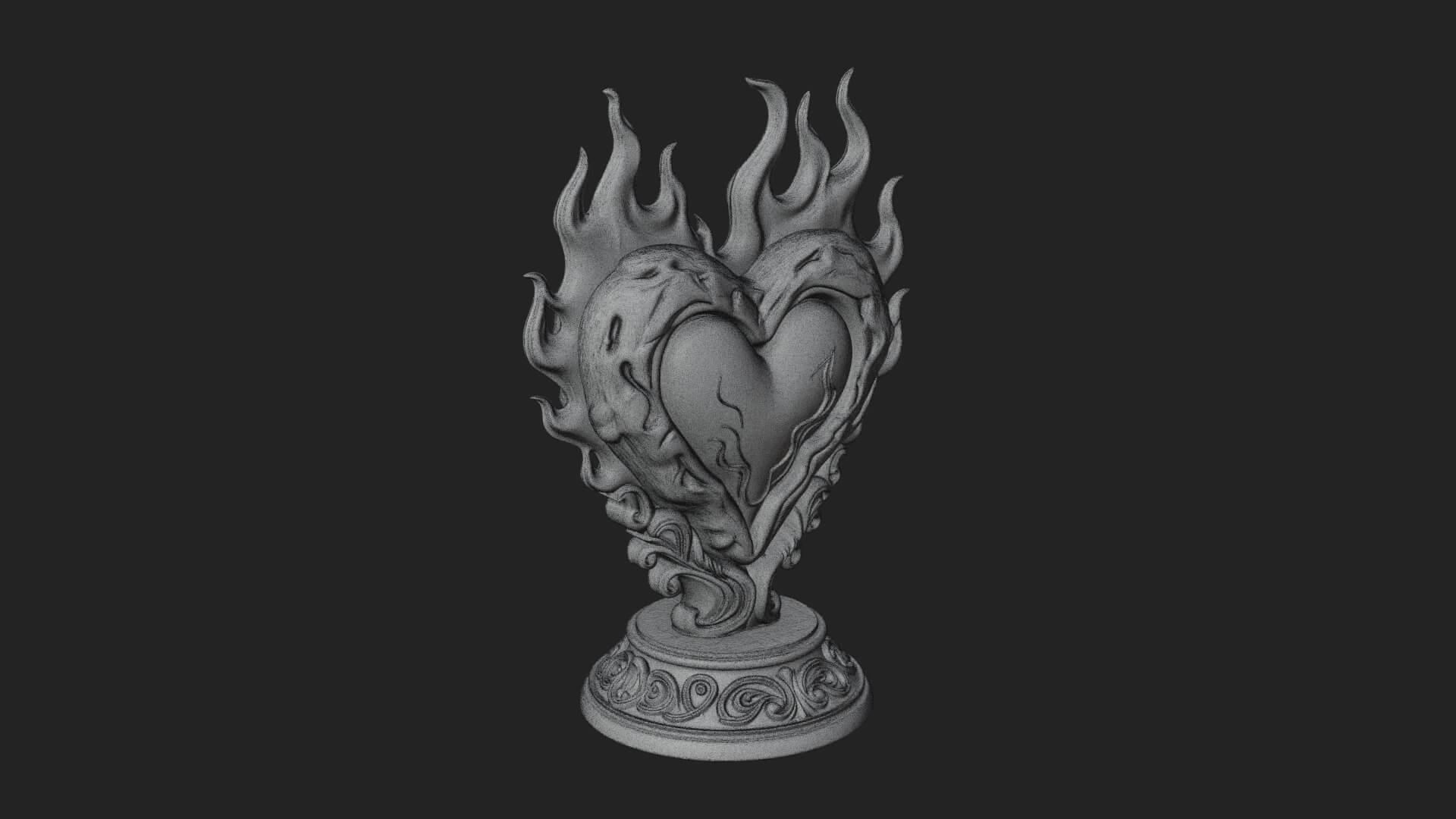 Flaming Heart on Stand Statue Design 2 3D Print Model 3D Model