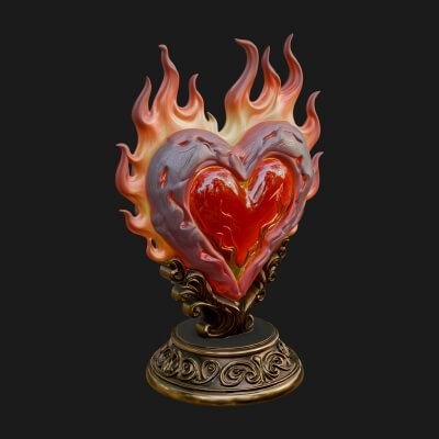 Flaming Heart on Stand Statue Design 2 3D Print Model