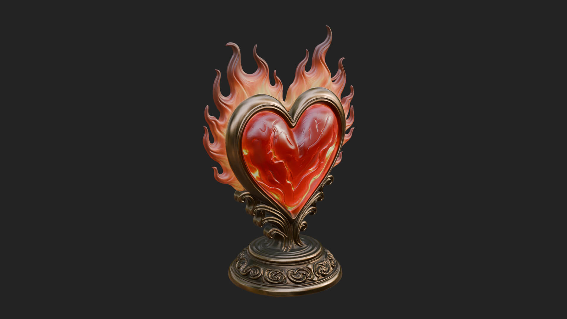 Flaming Heart on Stand Statue Design 3 3D Print Model 3D Model