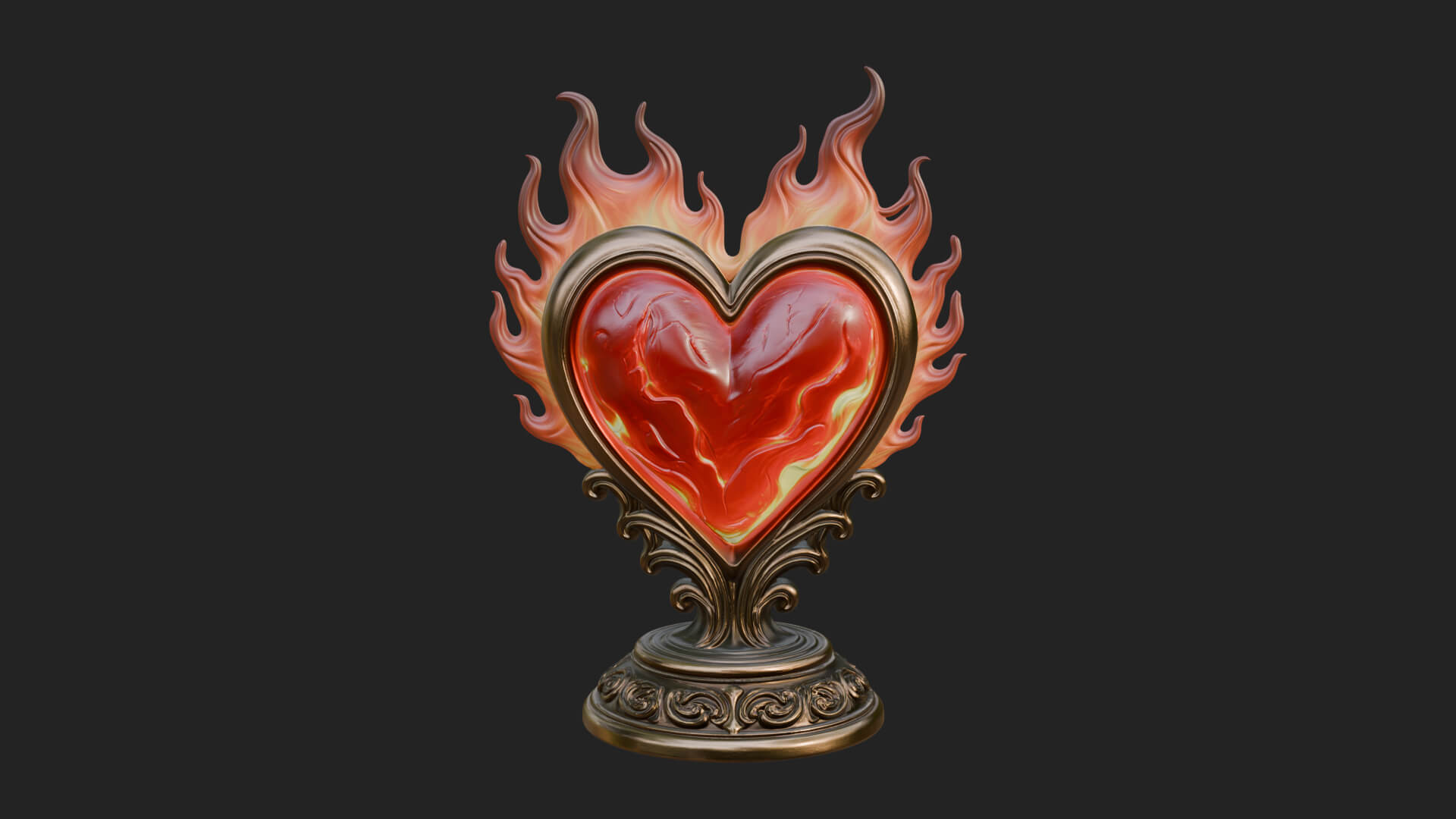 Flaming Heart on Stand Statue Design 3 3D Print Model 3D Model