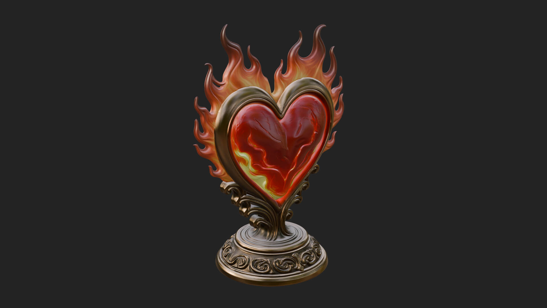 Flaming Heart on Stand Statue Design 3 3D Print Model 3D Model