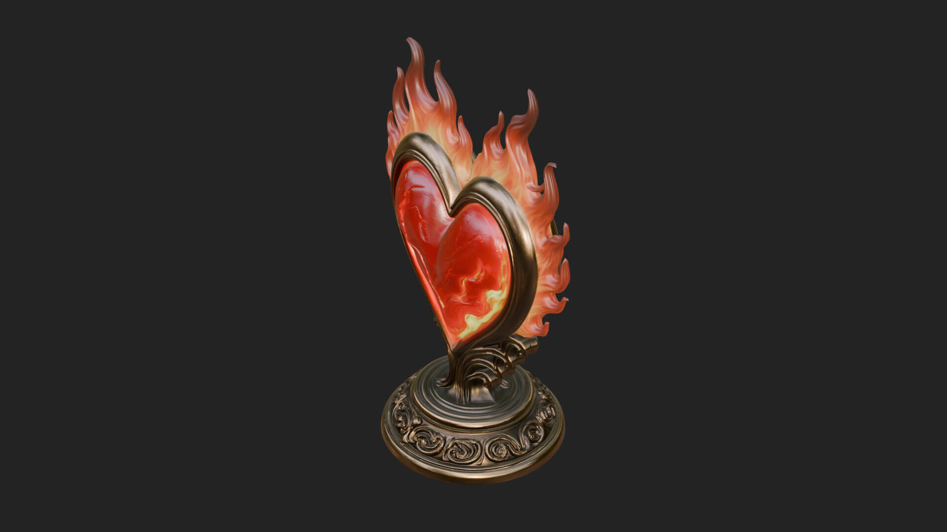 Flaming Heart on Stand Statue Design 3 3D Print Model 3D Model