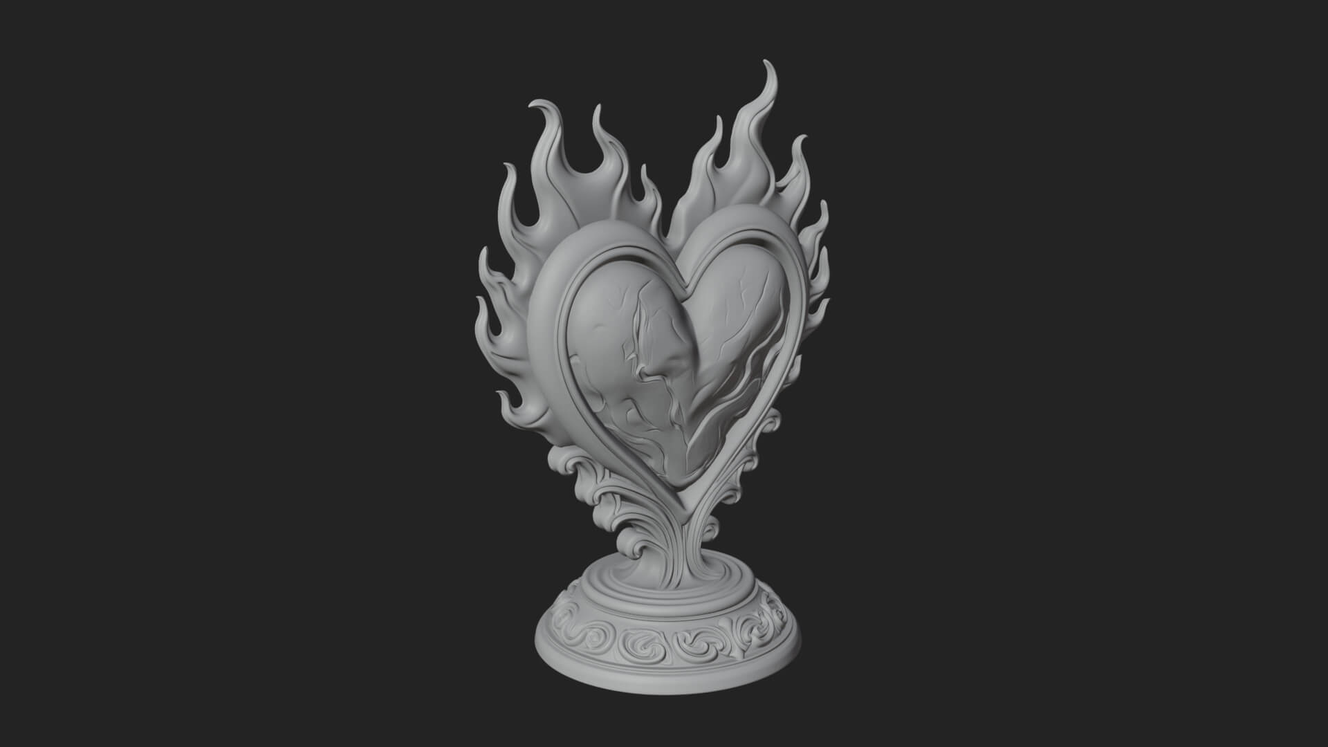 Flaming Heart on Stand Statue Design 3 3D Print Model 3D Model
