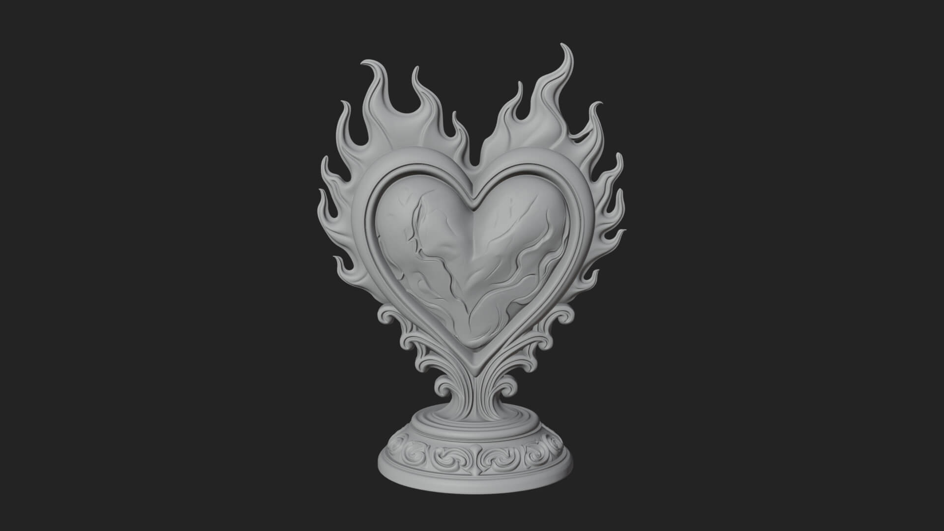 Flaming Heart on Stand Statue Design 3 3D Print Model 3D Model