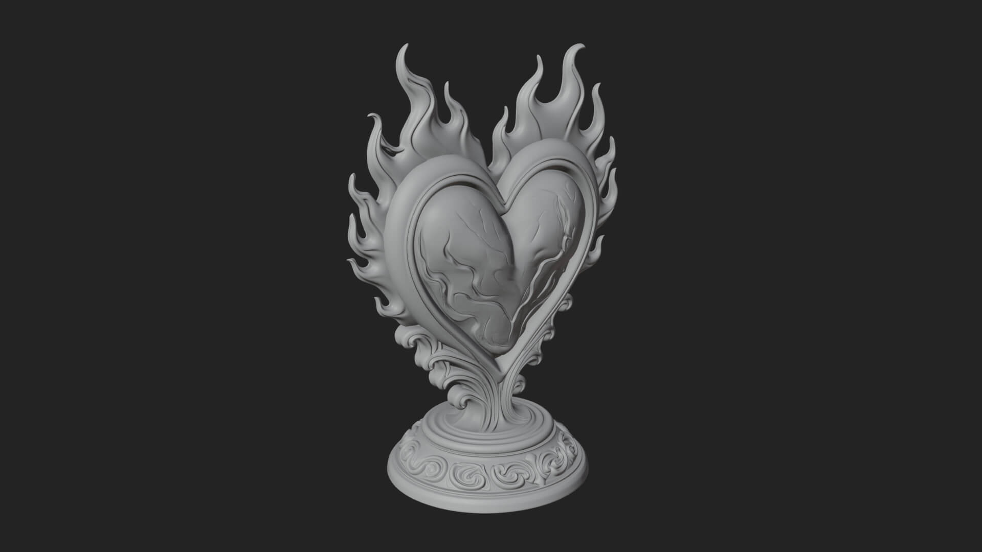 Flaming Heart on Stand Statue Design 3 3D Print Model 3D Model