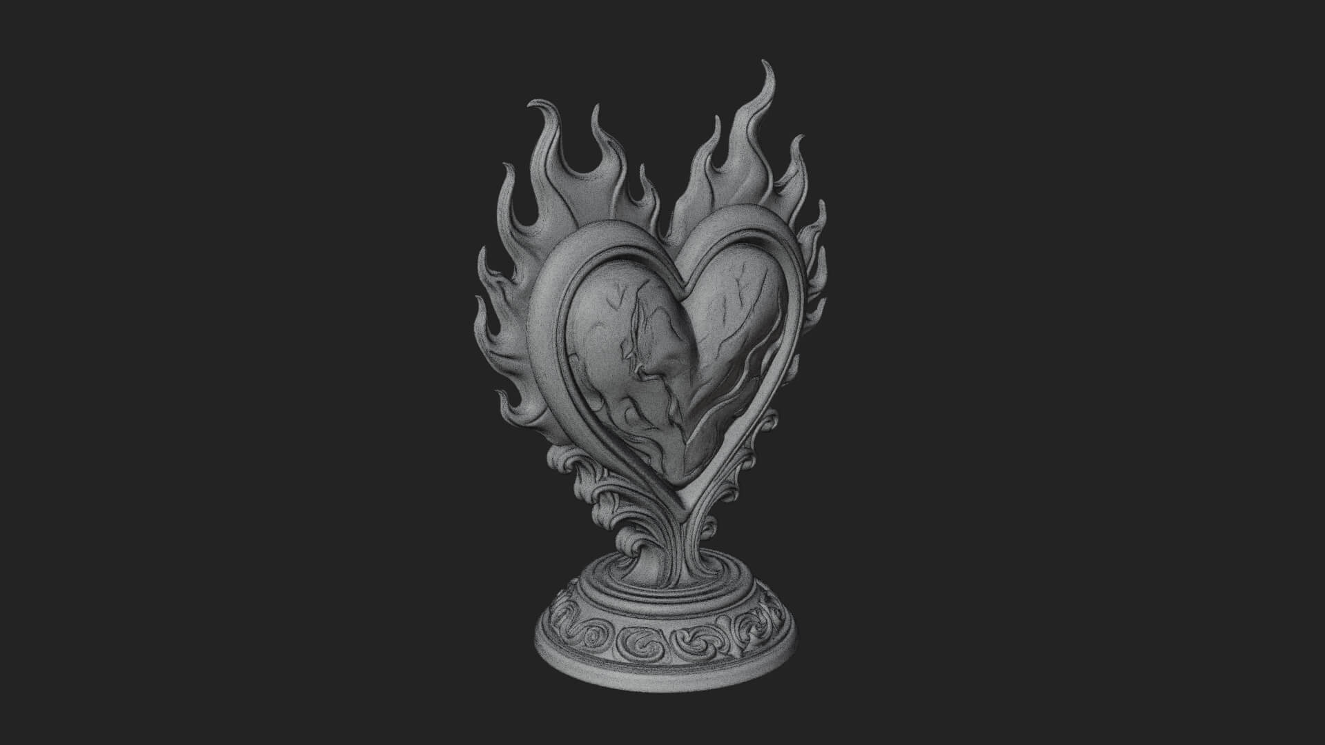 Flaming Heart on Stand Statue Design 3 3D Print Model 3D Model