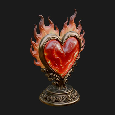 Flaming Heart on Stand Statue Design 3 3D Print Model