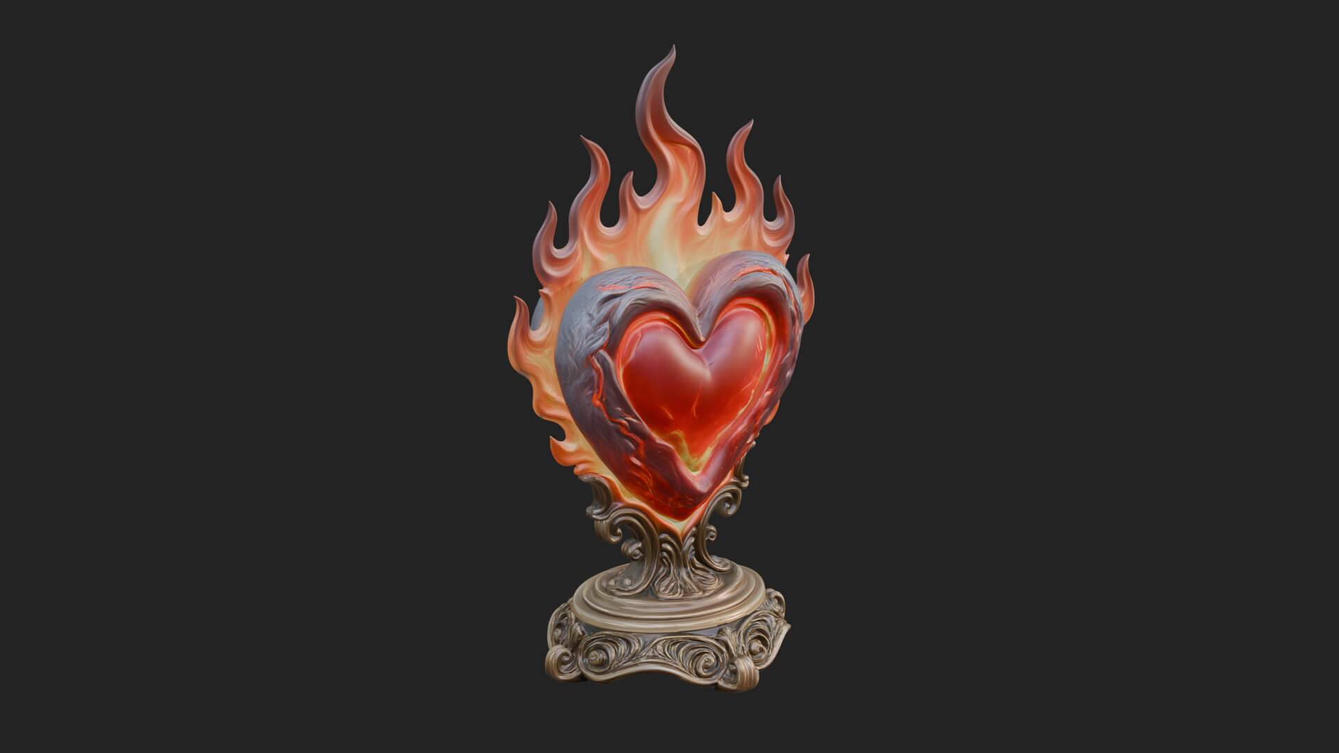 Flaming Heart on Stand Statue Design 4 3D Print Model 3D Model