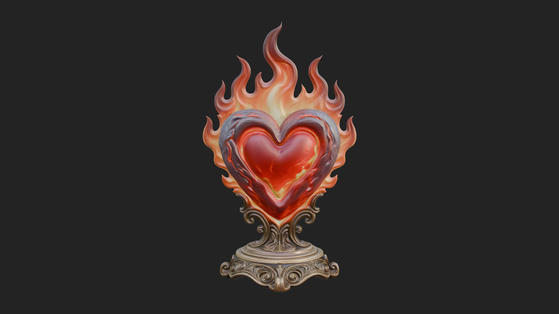 Flaming Heart on Stand Statue Design 4 3D Print Model 3D Model