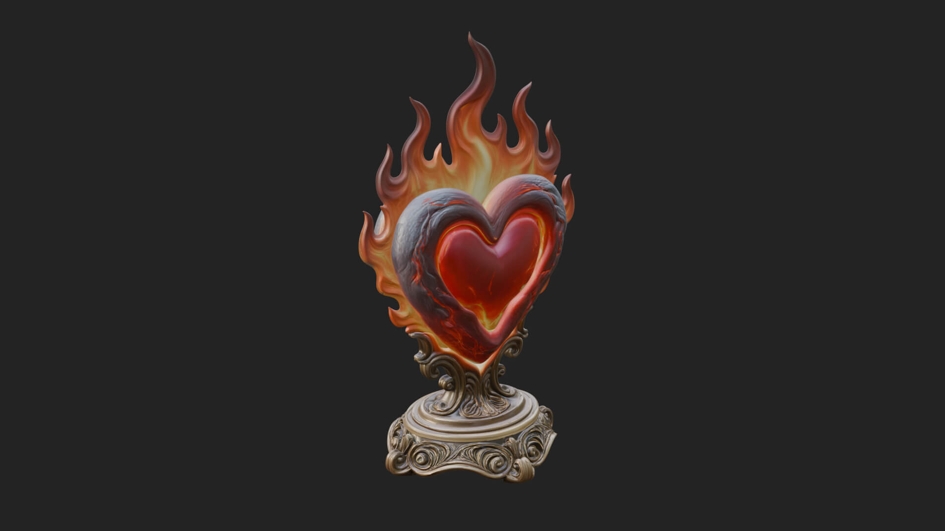 Flaming Heart on Stand Statue Design 4 3D Print Model 3D Model