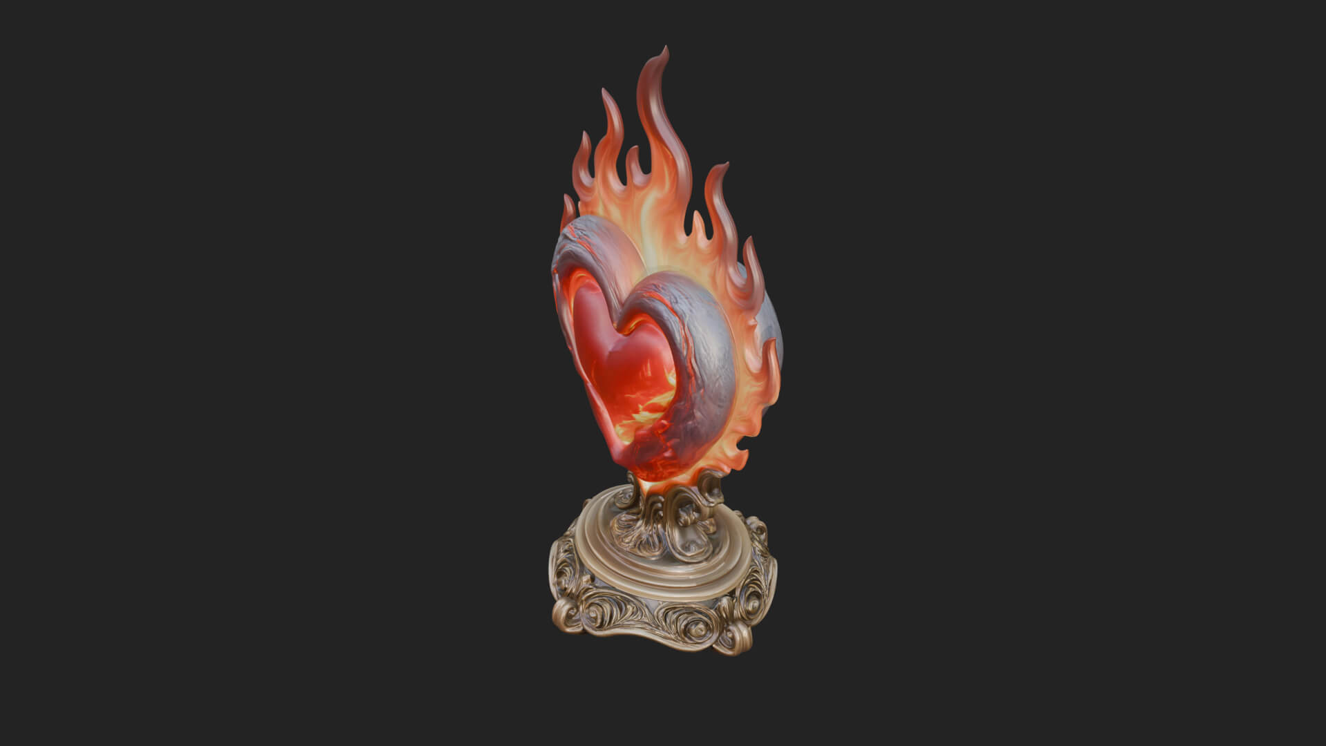 Flaming Heart on Stand Statue Design 4 3D Print Model 3D Model