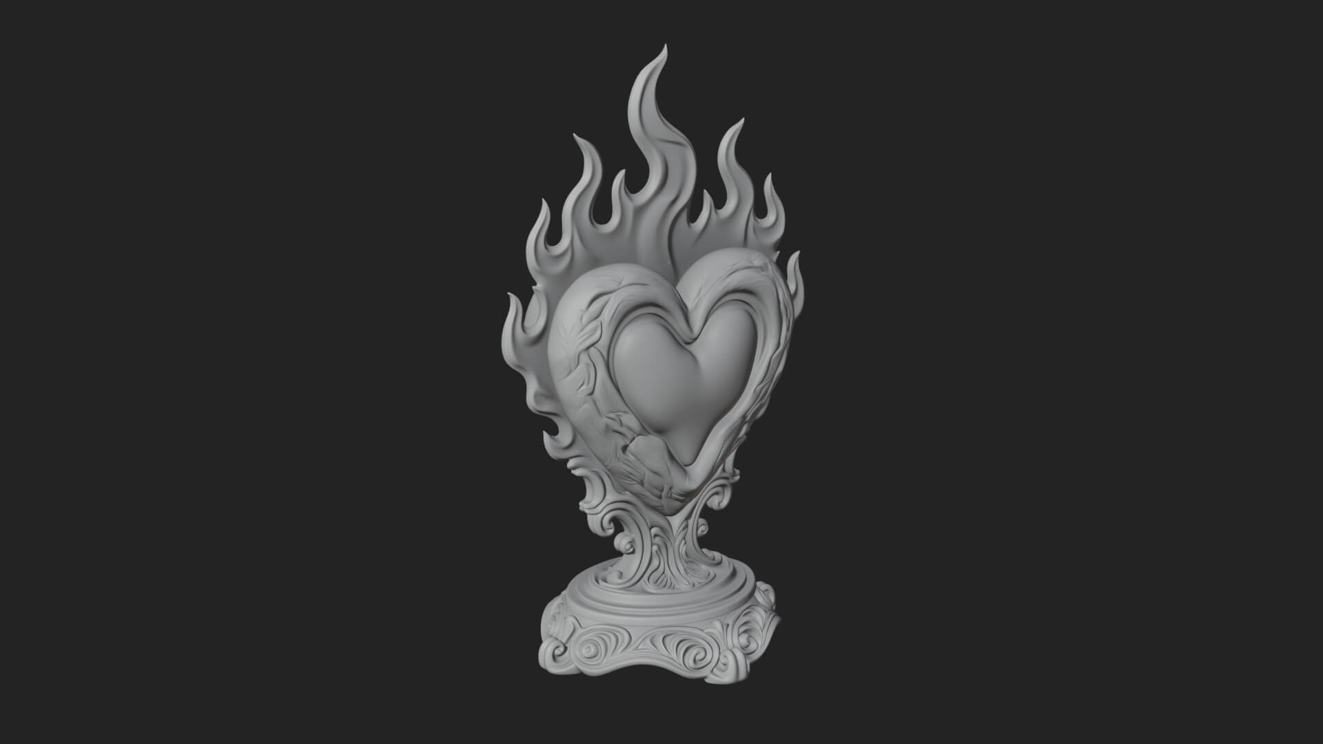 Flaming Heart on Stand Statue Design 4 3D Print Model 3D Model