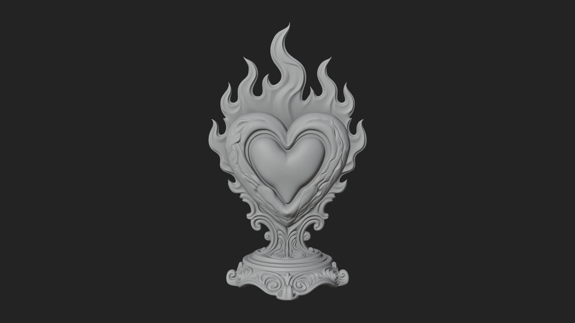 Flaming Heart on Stand Statue Design 4 3D Print Model 3D Model