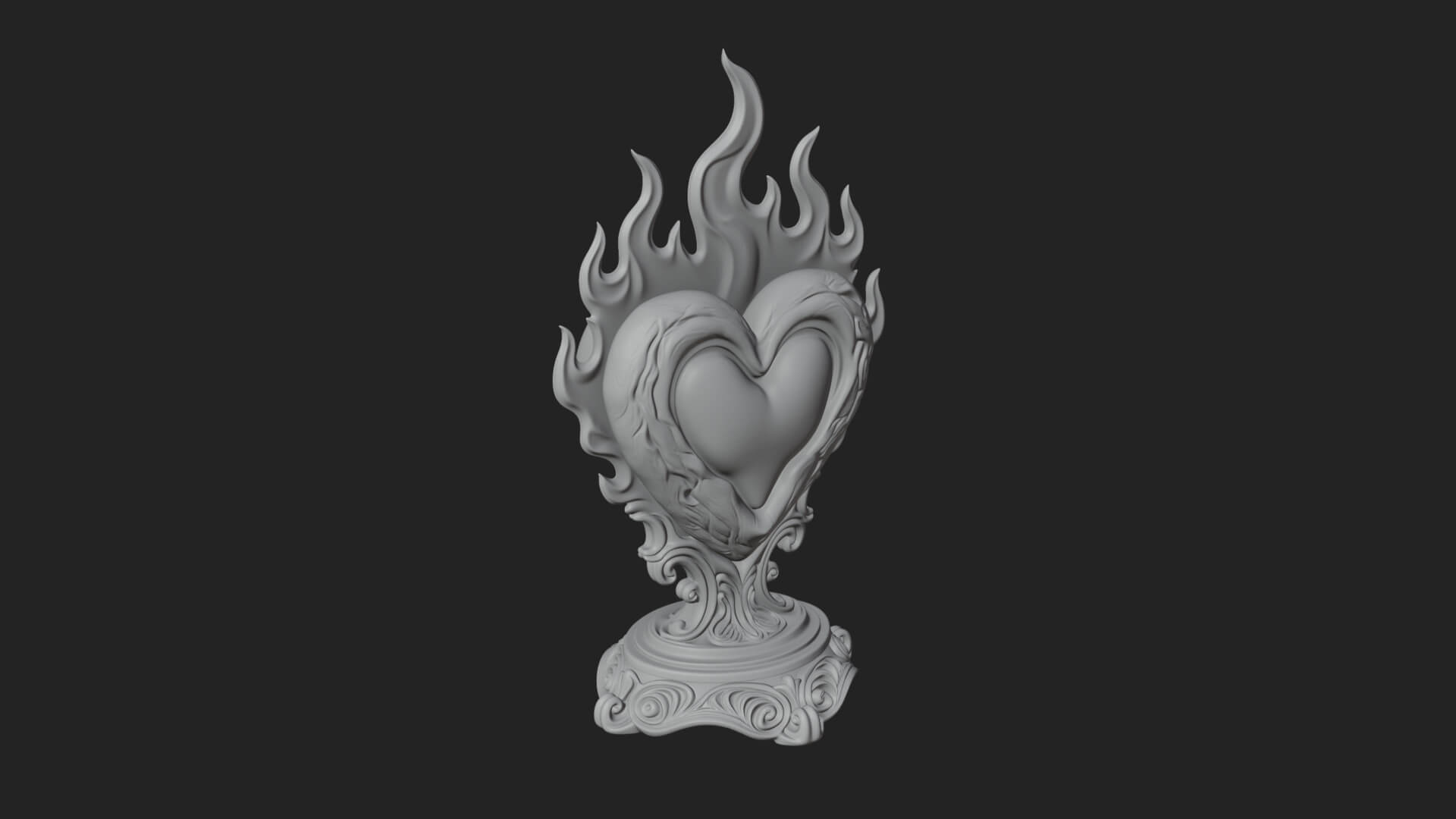 Flaming Heart on Stand Statue Design 4 3D Print Model 3D Model