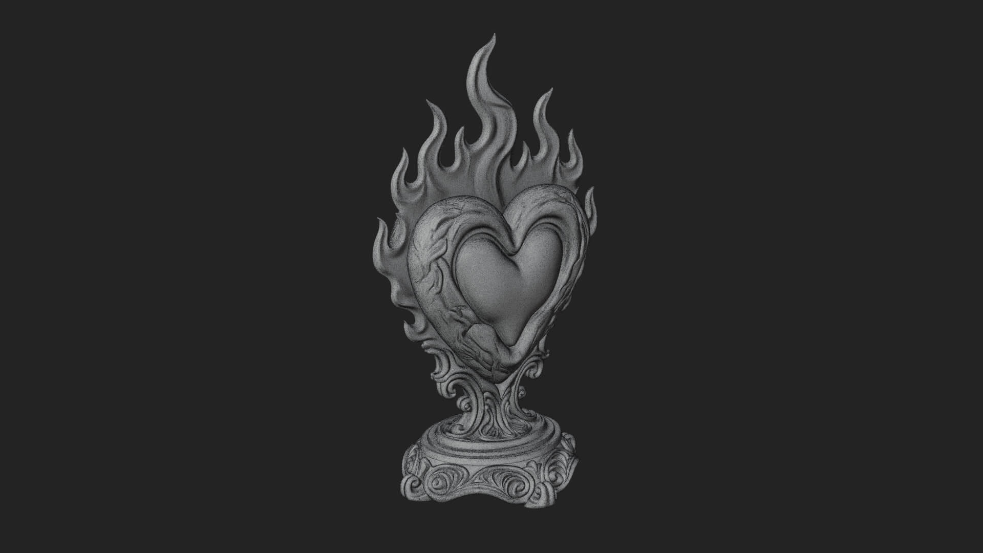 Flaming Heart on Stand Statue Design 4 3D Print Model 3D Model