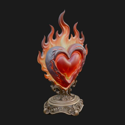 Flaming Heart on Stand Statue Design 4 3D Print Model