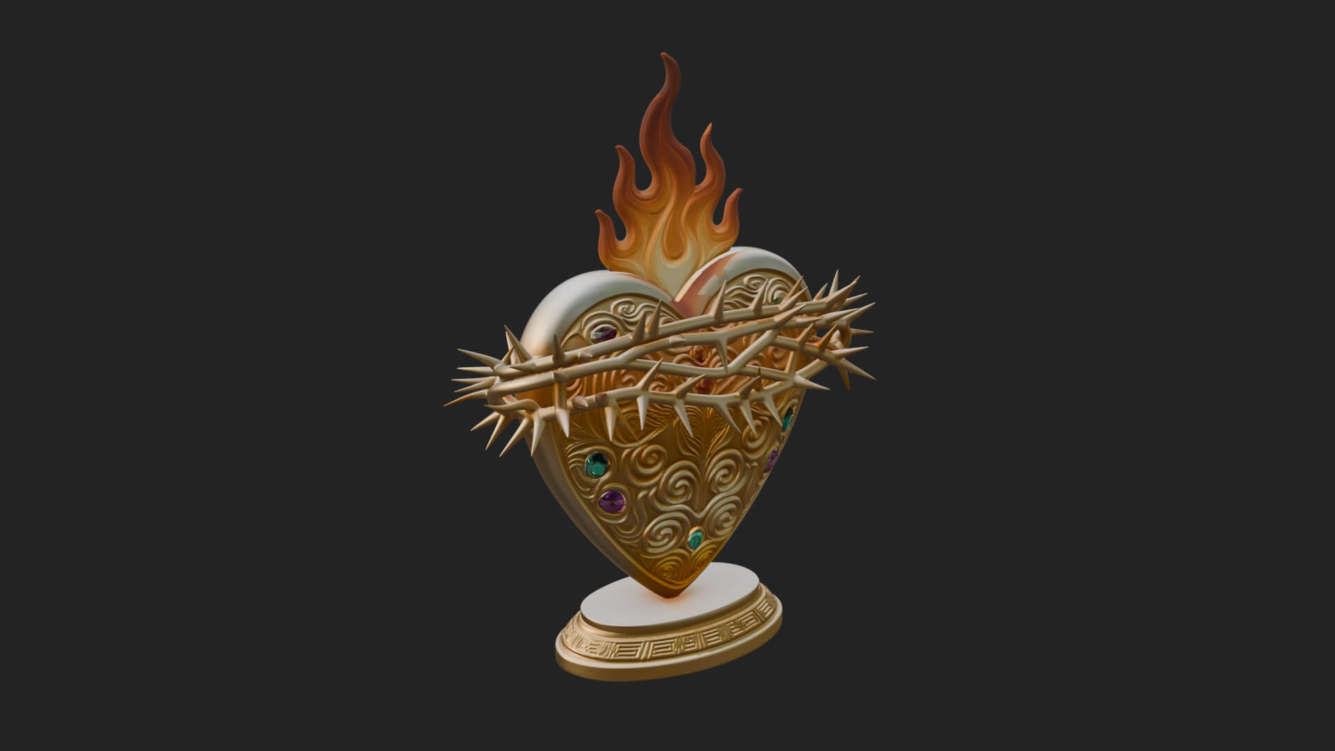 Flaming Sacred Heart Ornament Design 1 3D Print Model 3D Model