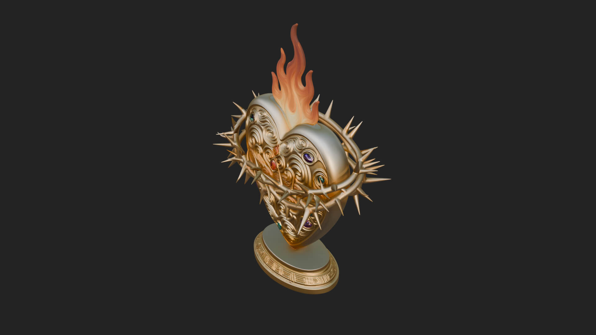 Flaming Sacred Heart Ornament Design 1 3D Print Model 3D Model