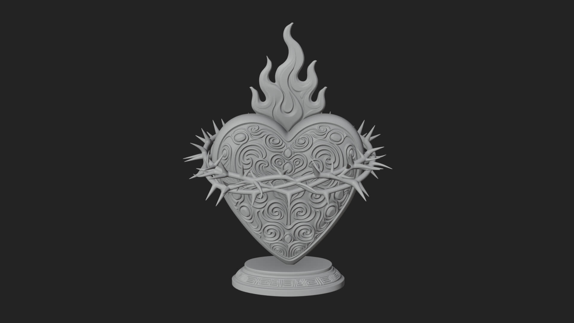 Flaming Sacred Heart Ornament Design 1 3D Print Model 3D Model