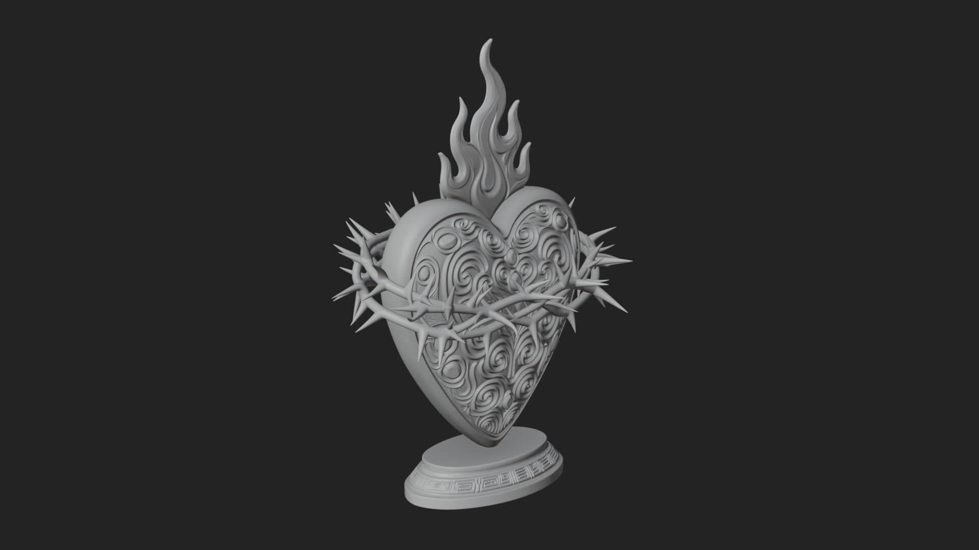 Flaming Sacred Heart Ornament Design 1 3D Print Model 3D Model