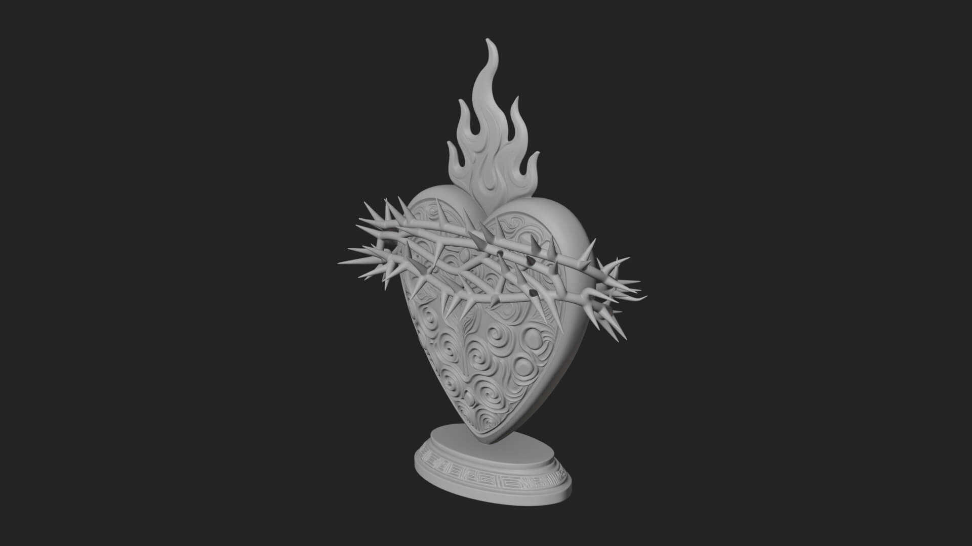 Flaming Sacred Heart Ornament Design 1 3D Print Model 3D Model