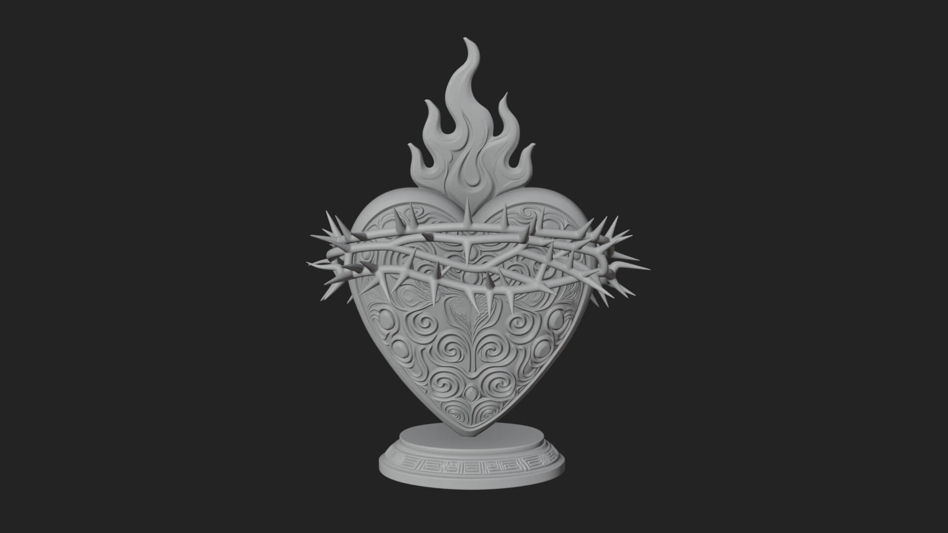 Flaming Sacred Heart Ornament Design 1 3D Print Model 3D Model