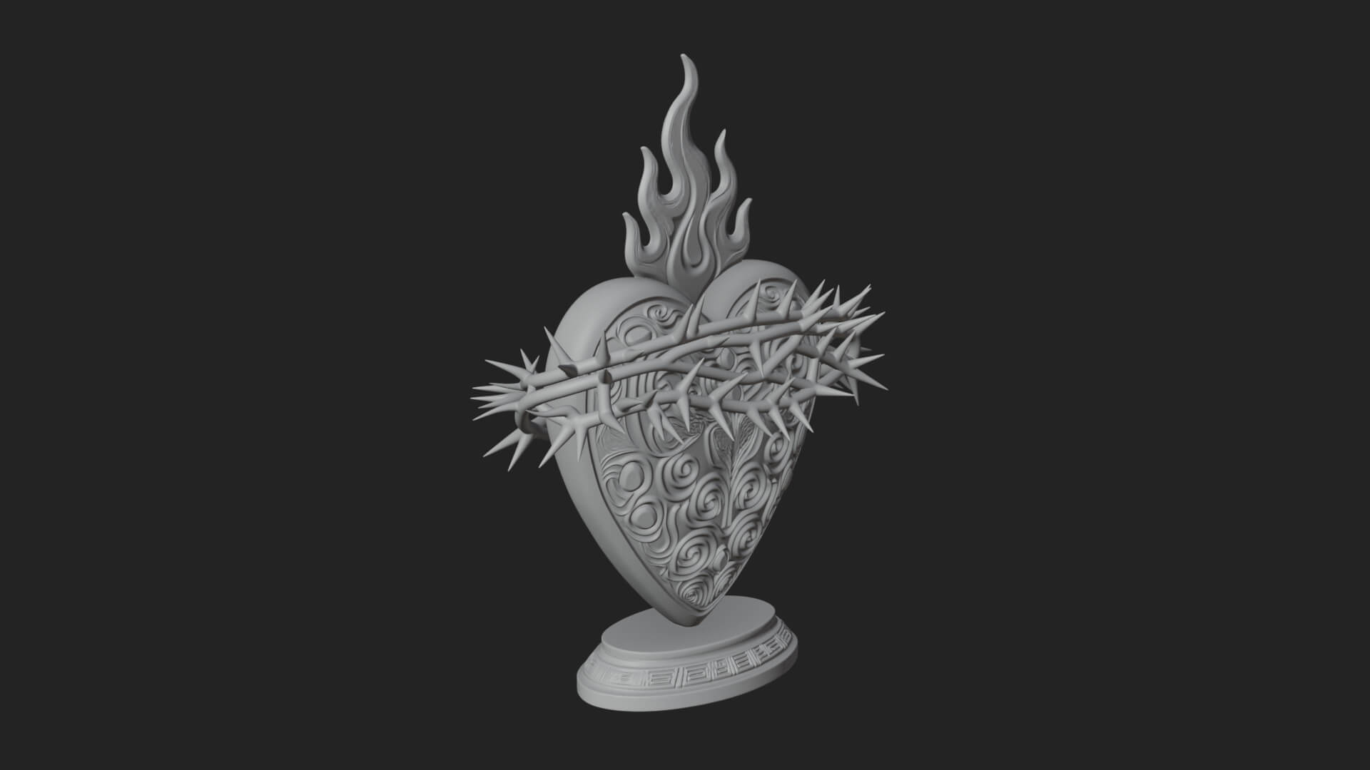 Flaming Sacred Heart Ornament Design 1 3D Print Model 3D Model