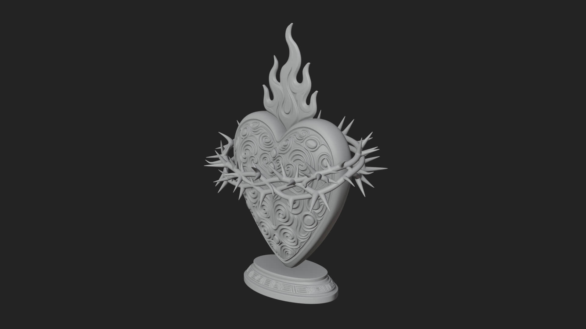 Flaming Sacred Heart Ornament Design 1 3D Print Model 3D Model