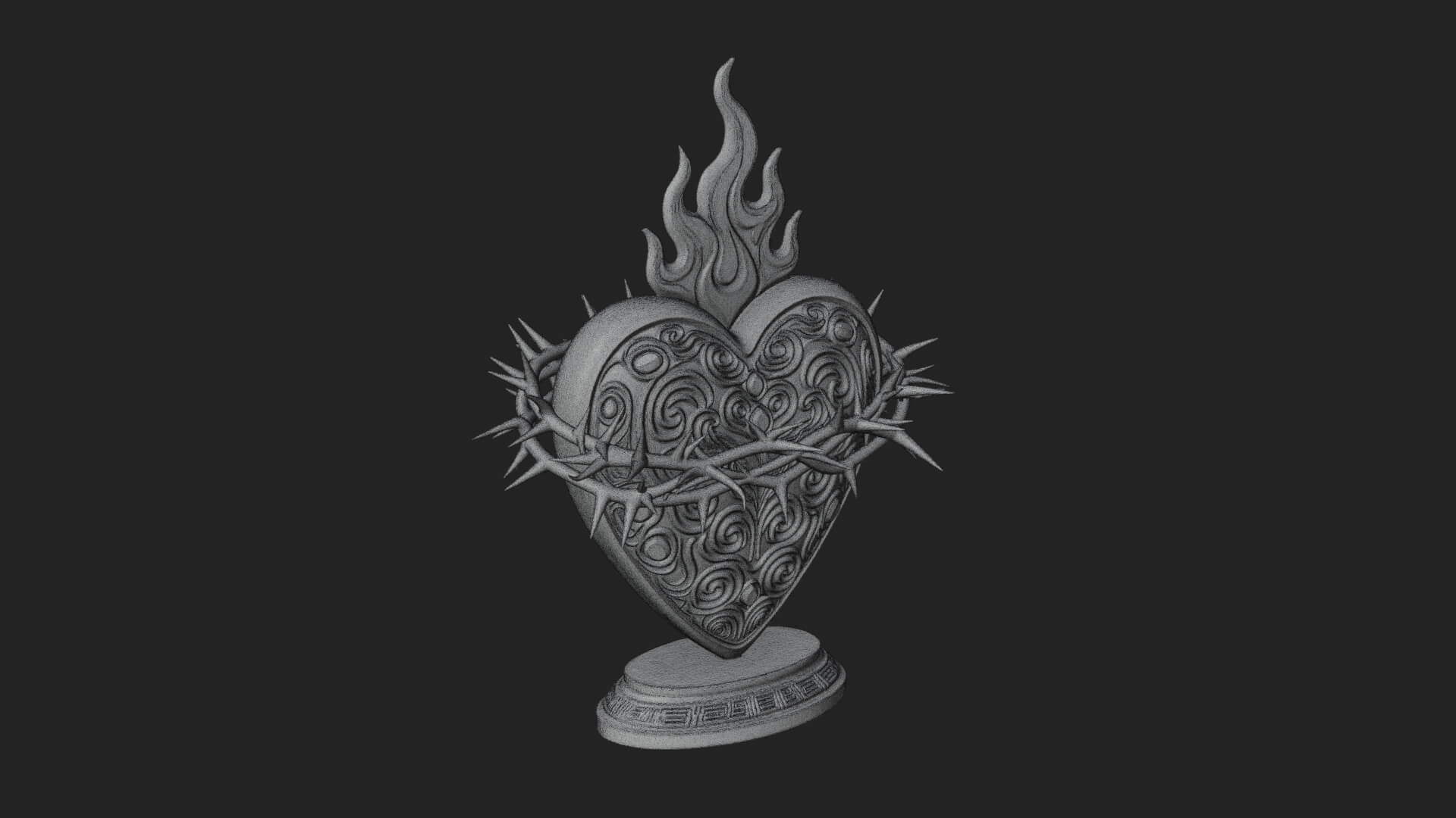 Flaming Sacred Heart Ornament Design 1 3D Print Model 3D Model