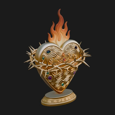 Flaming Sacred Heart Ornament Design 1 3D Print Model