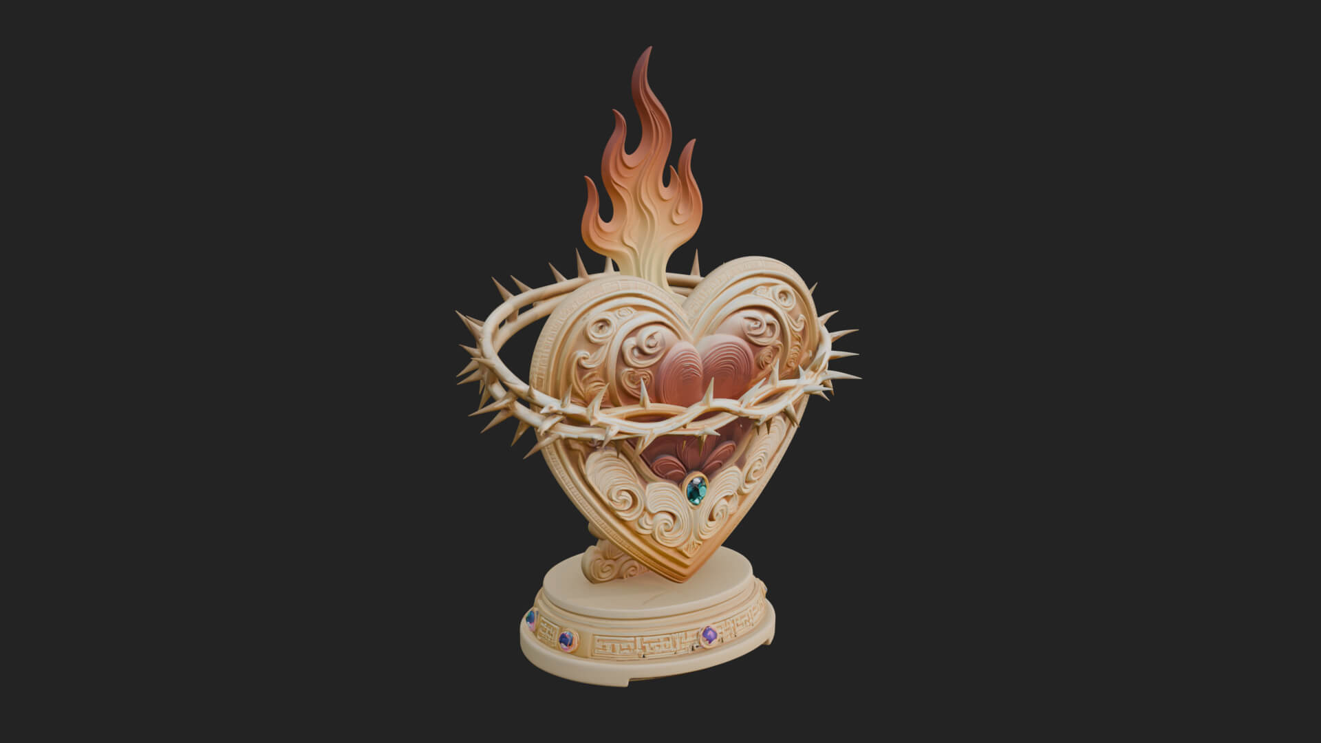 Flaming Sacred Heart Ornament Design 2 3D Print Model 3D Model