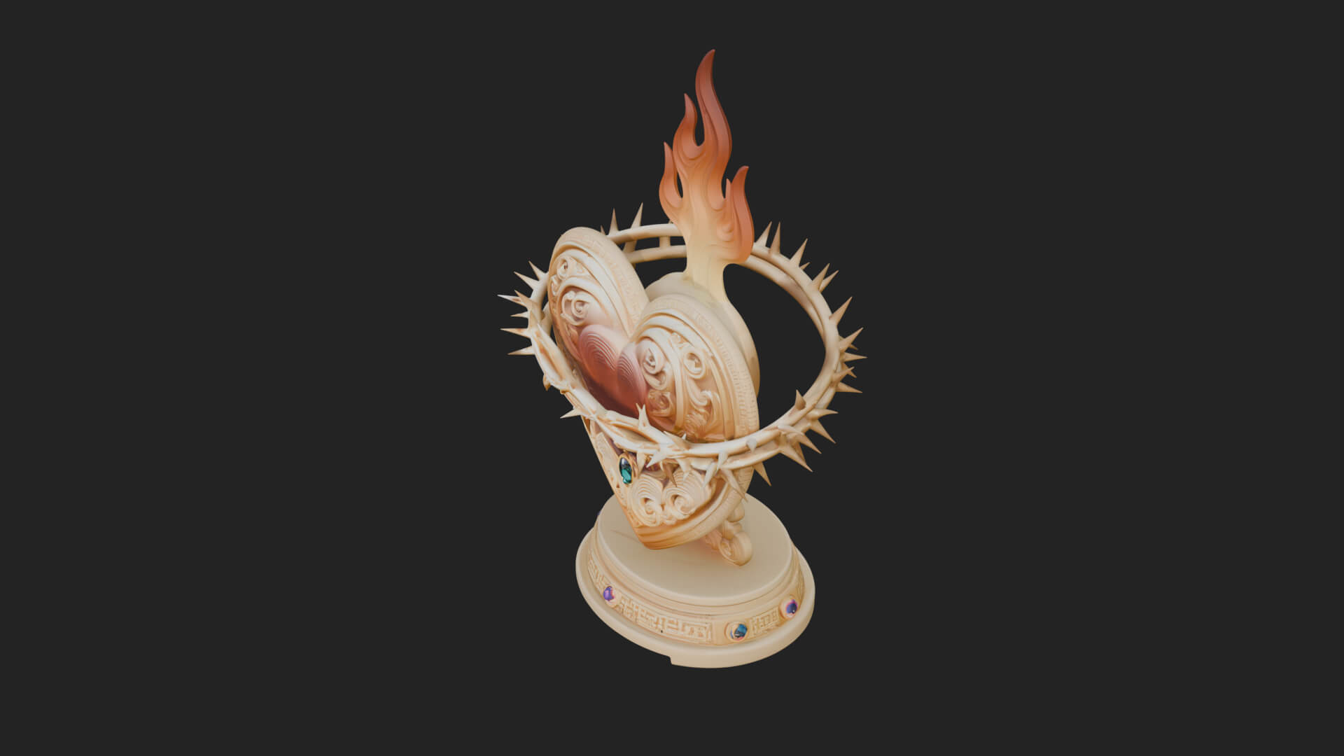 Flaming Sacred Heart Ornament Design 2 3D Print Model 3D Model