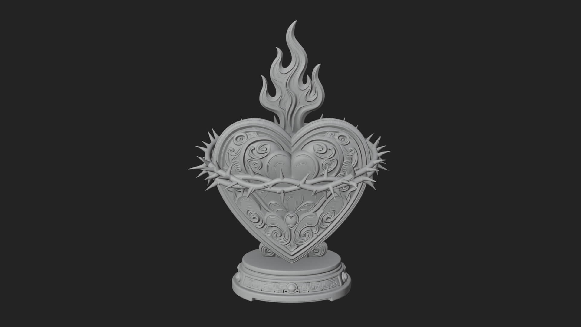 Flaming Sacred Heart Ornament Design 2 3D Print Model 3D Model