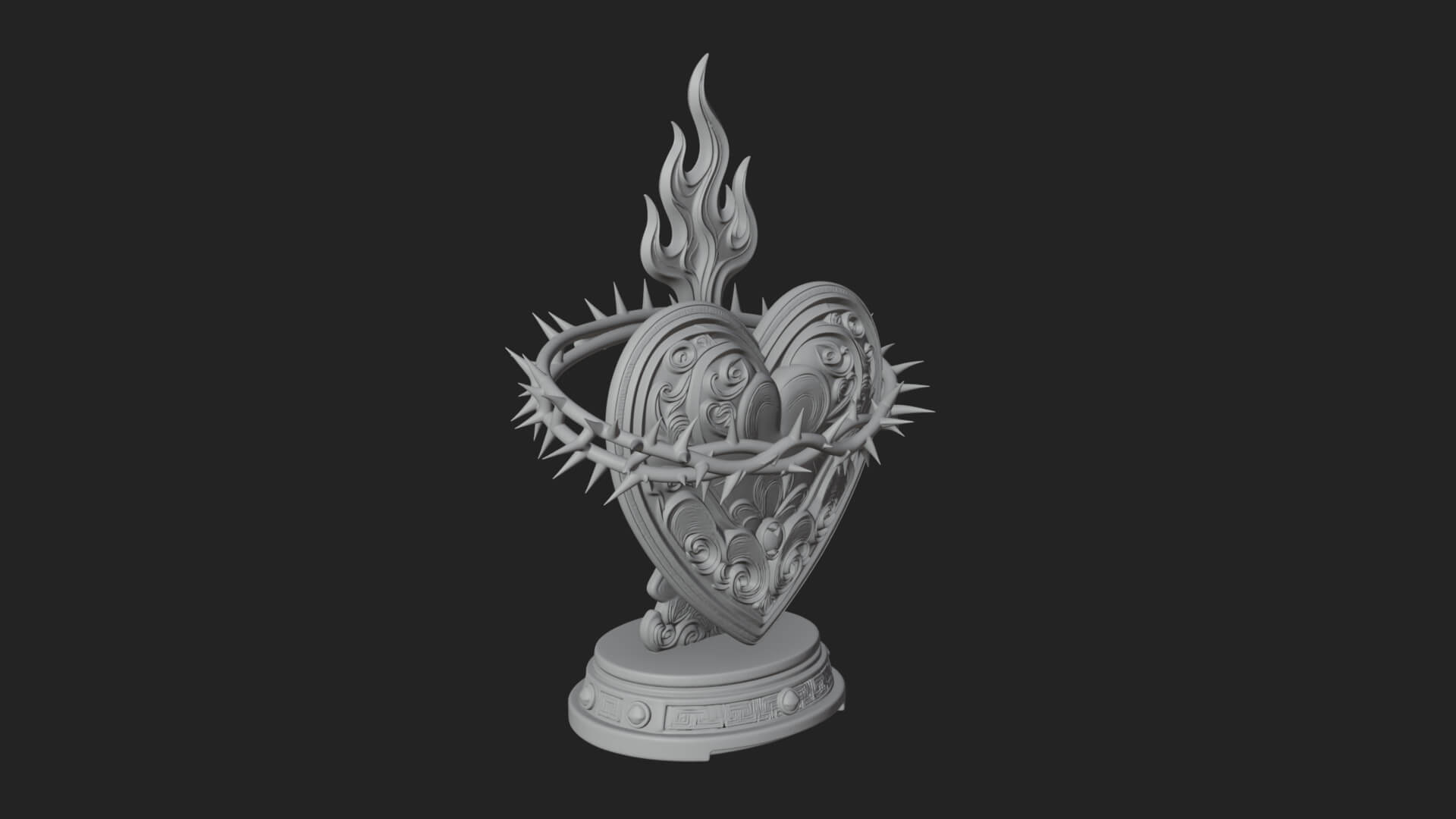 Flaming Sacred Heart Ornament Design 2 3D Print Model 3D Model