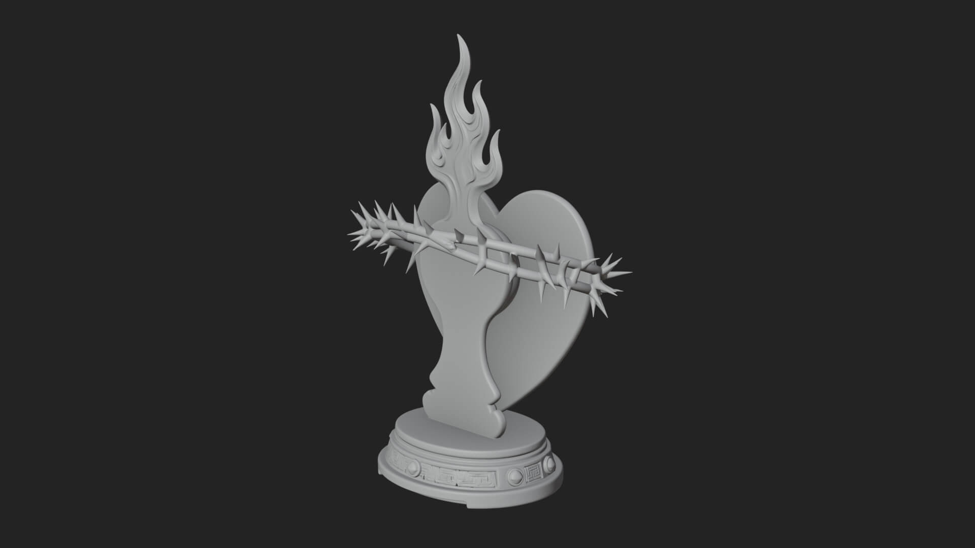 Flaming Sacred Heart Ornament Design 2 3D Print Model 3D Model