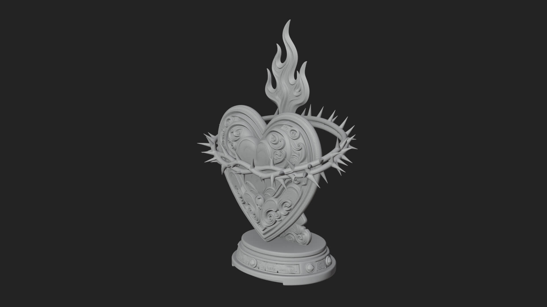 Flaming Sacred Heart Ornament Design 2 3D Print Model 3D Model