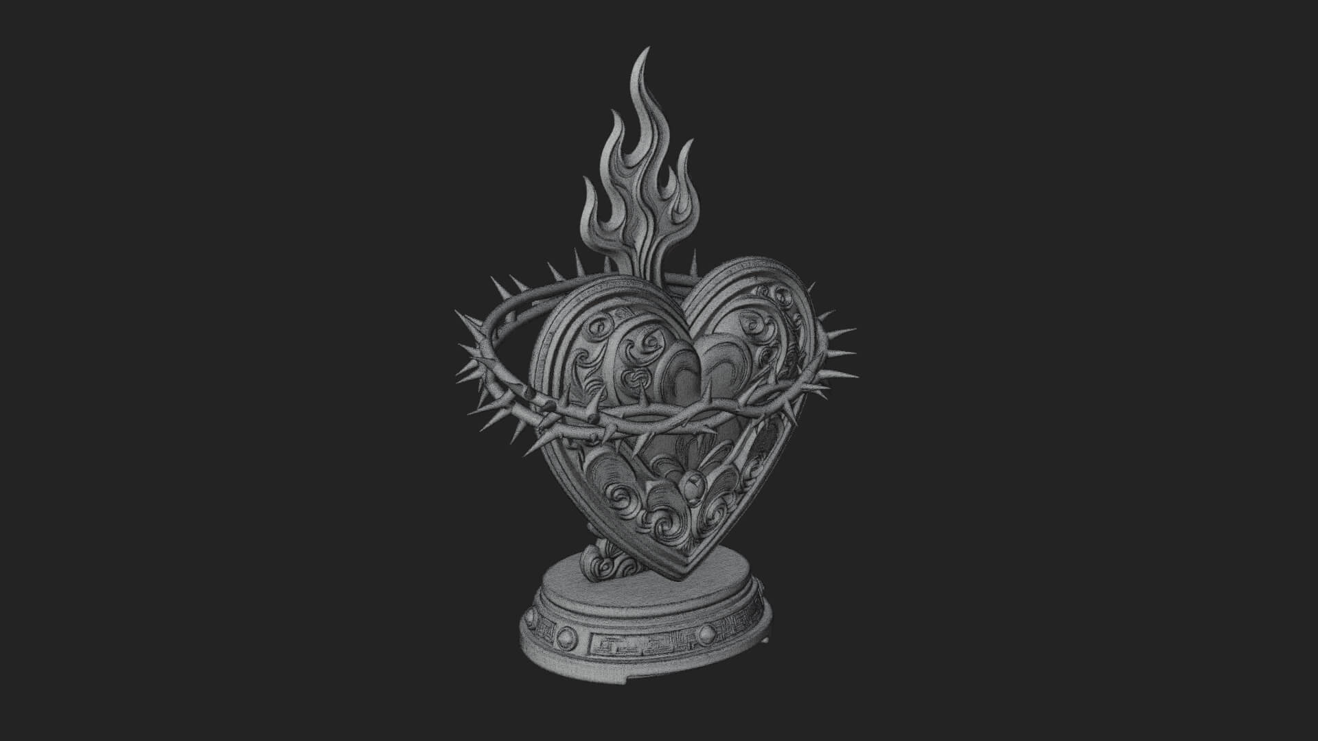 Flaming Sacred Heart Ornament Design 2 3D Print Model 3D Model