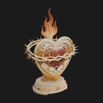 Flaming Sacred Heart Ornament Design 2 3D Print Model