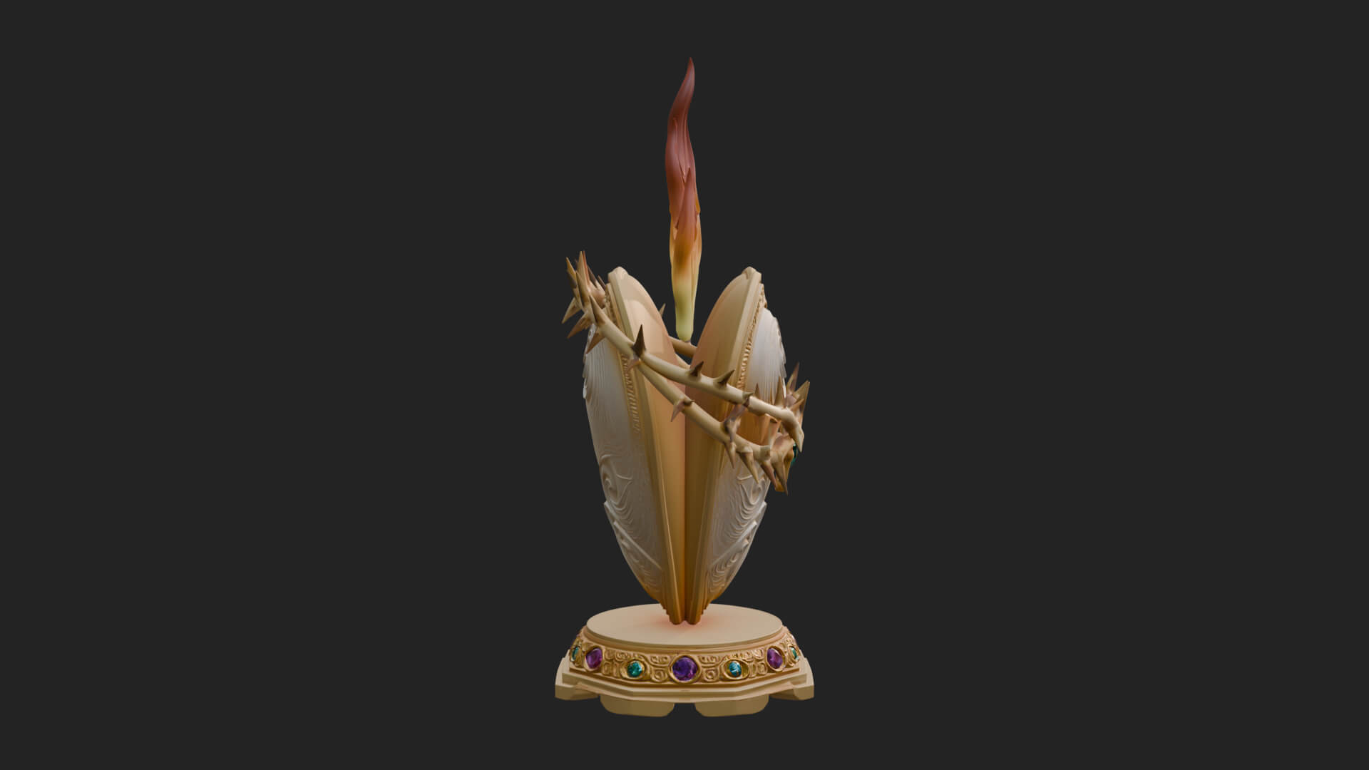 Flaming Sacred Heart Ornament Design 3 3D Print Model 3D Model