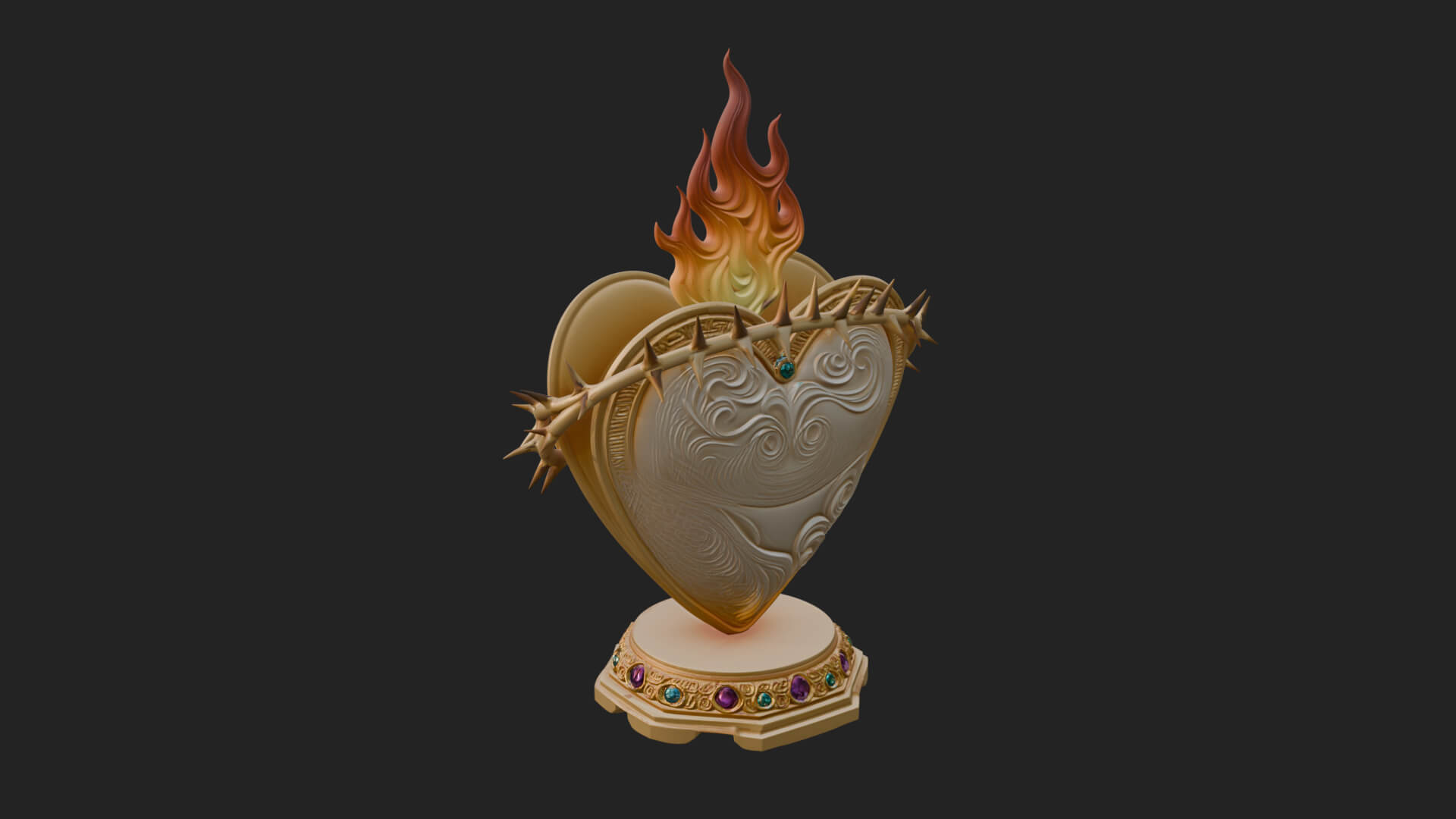 Flaming Sacred Heart Ornament Design 3 3D Print Model 3D Model