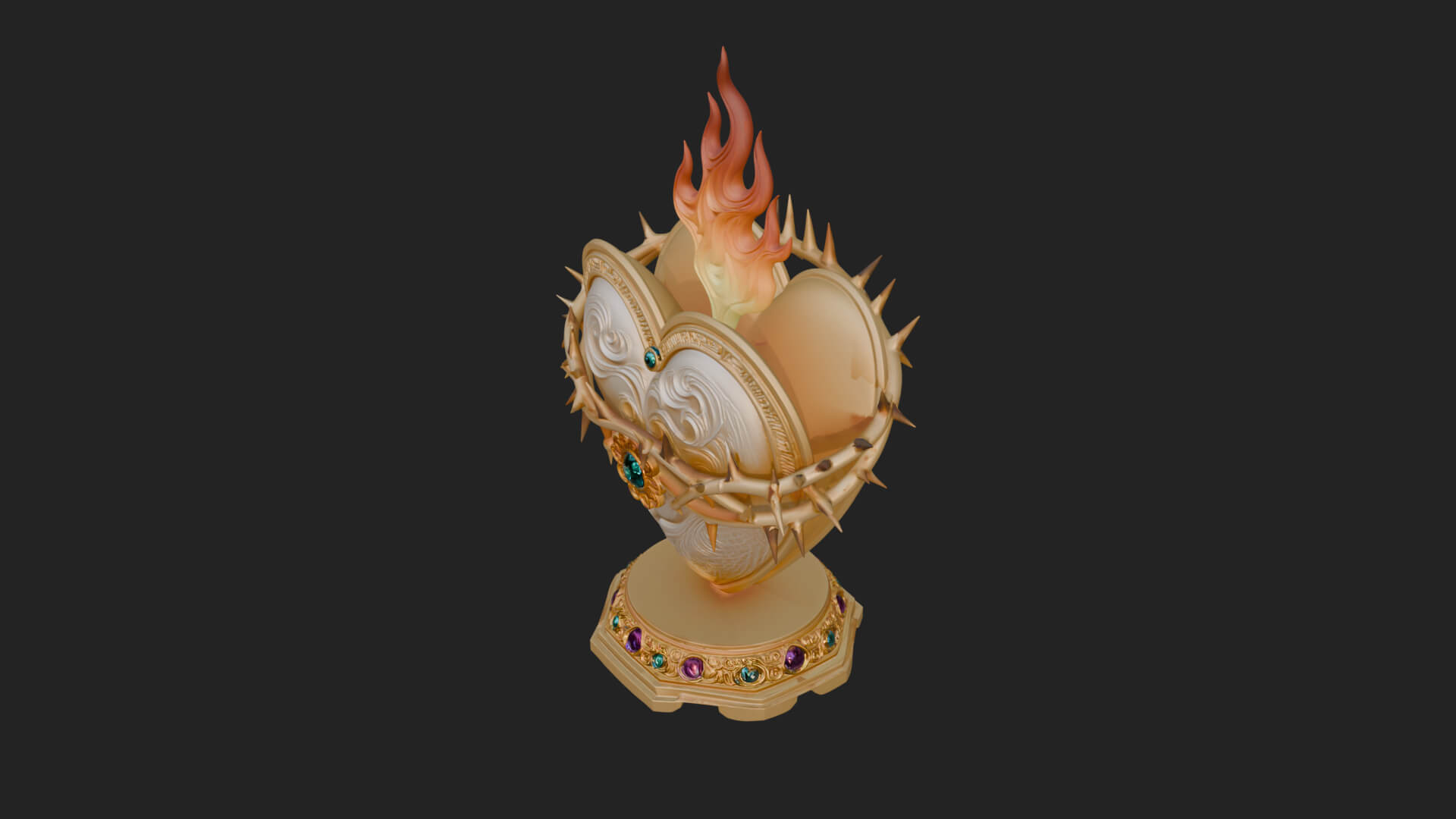 Flaming Sacred Heart Ornament Design 3 3D Print Model 3D Model