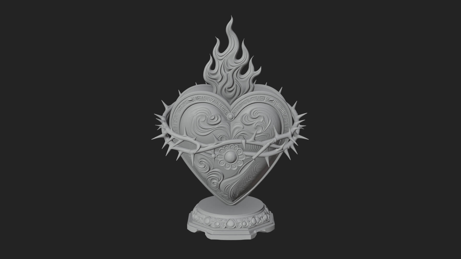 Flaming Sacred Heart Ornament Design 3 3D Print Model 3D Model