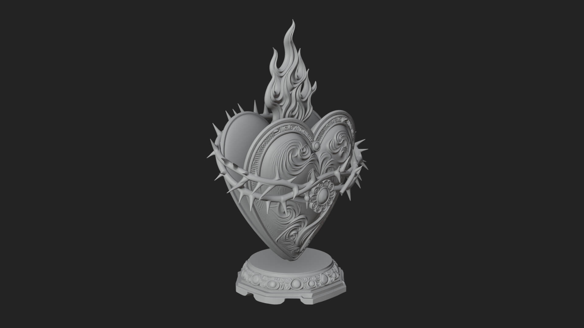 Flaming Sacred Heart Ornament Design 3 3D Print Model 3D Model