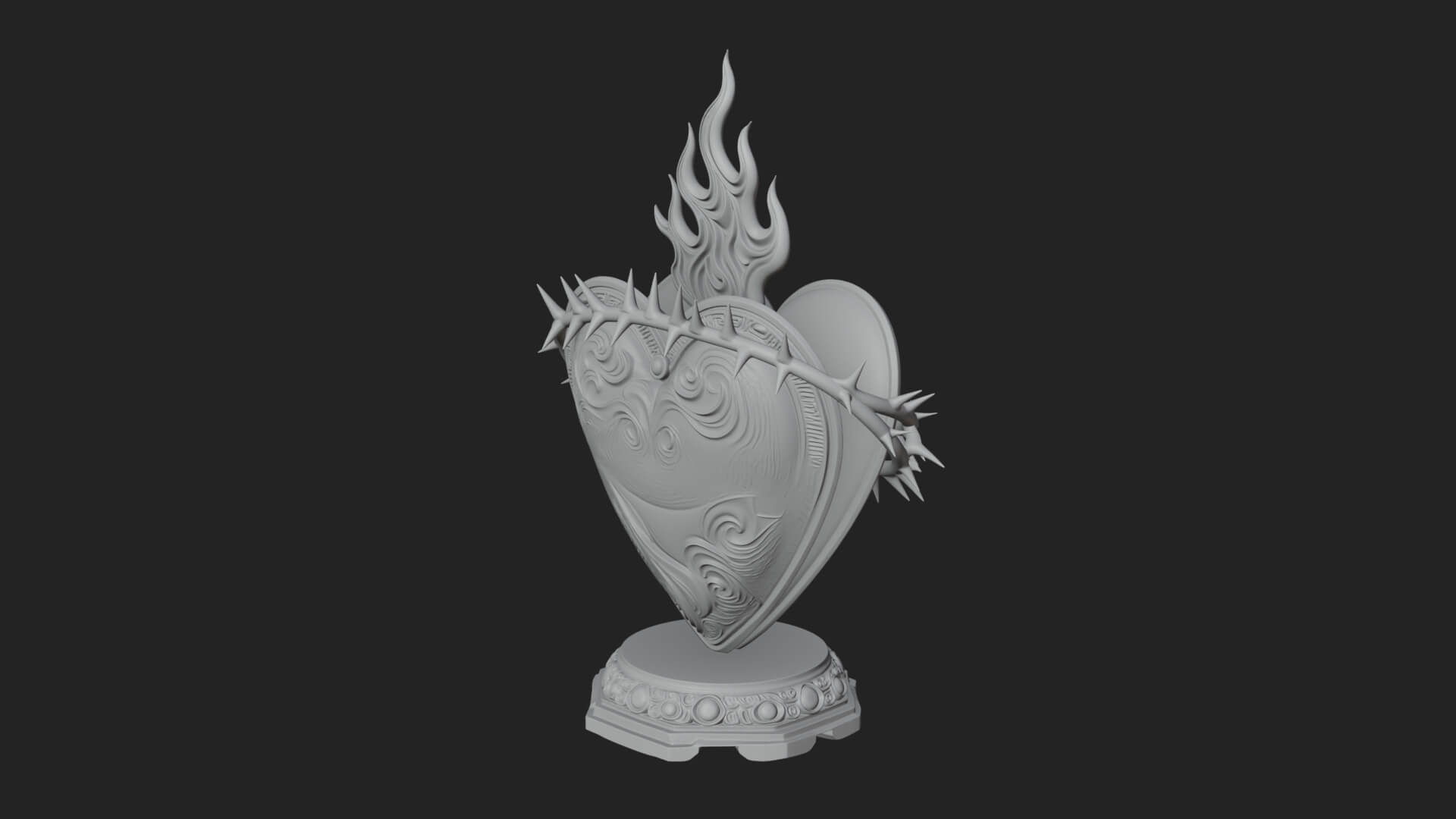Flaming Sacred Heart Ornament Design 3 3D Print Model 3D Model