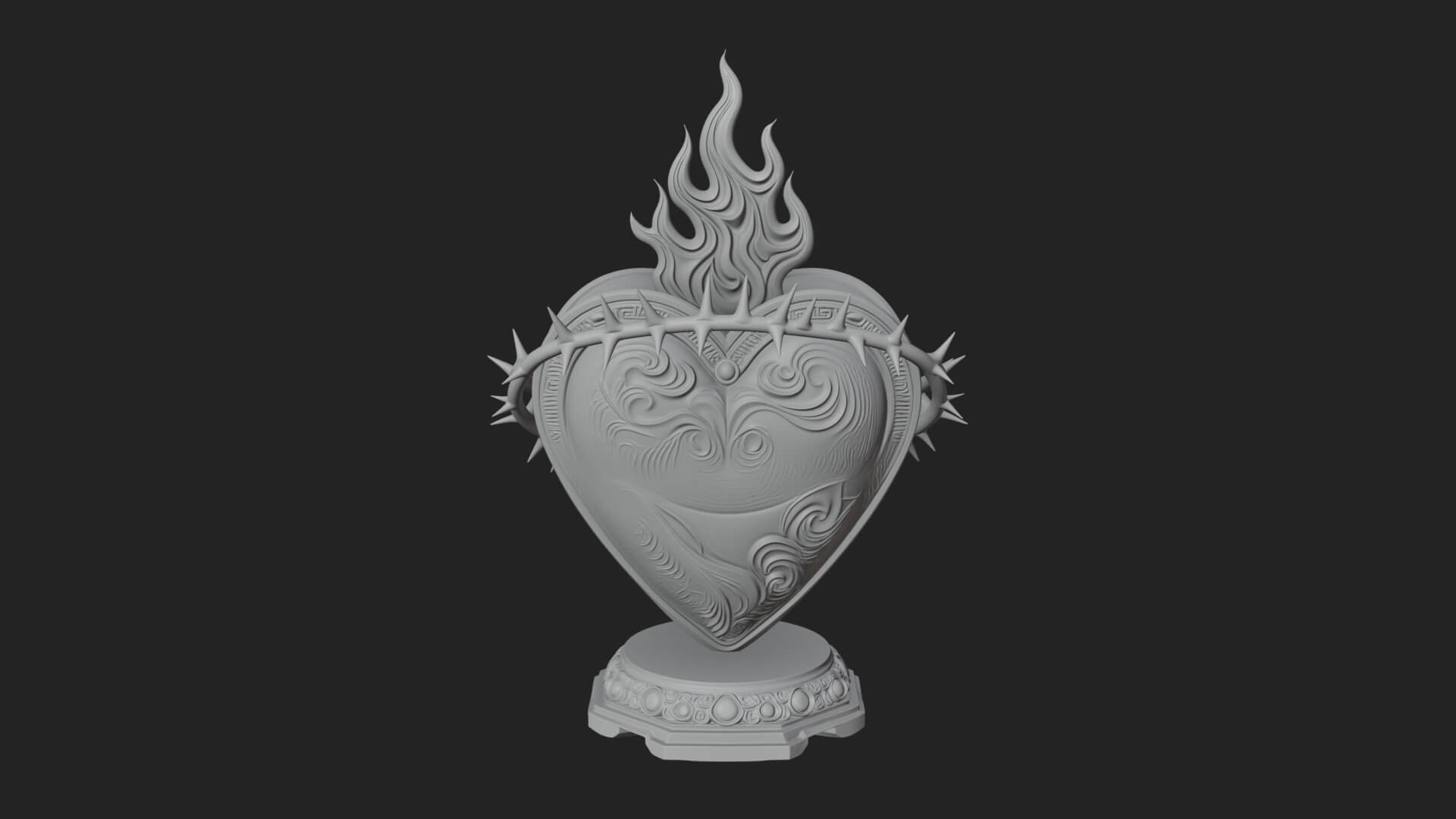 Flaming Sacred Heart Ornament Design 3 3D Print Model 3D Model
